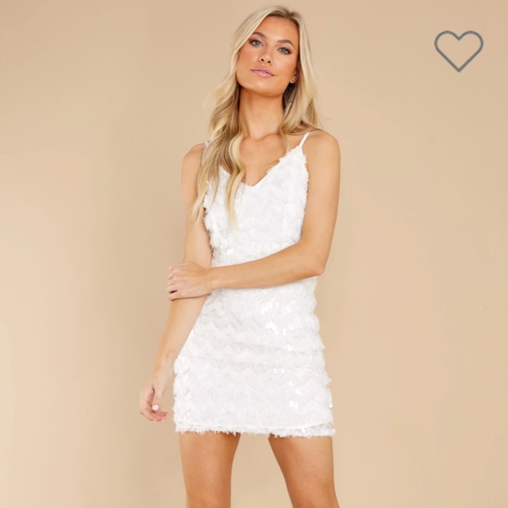 Sleeveless white sequin mini dress